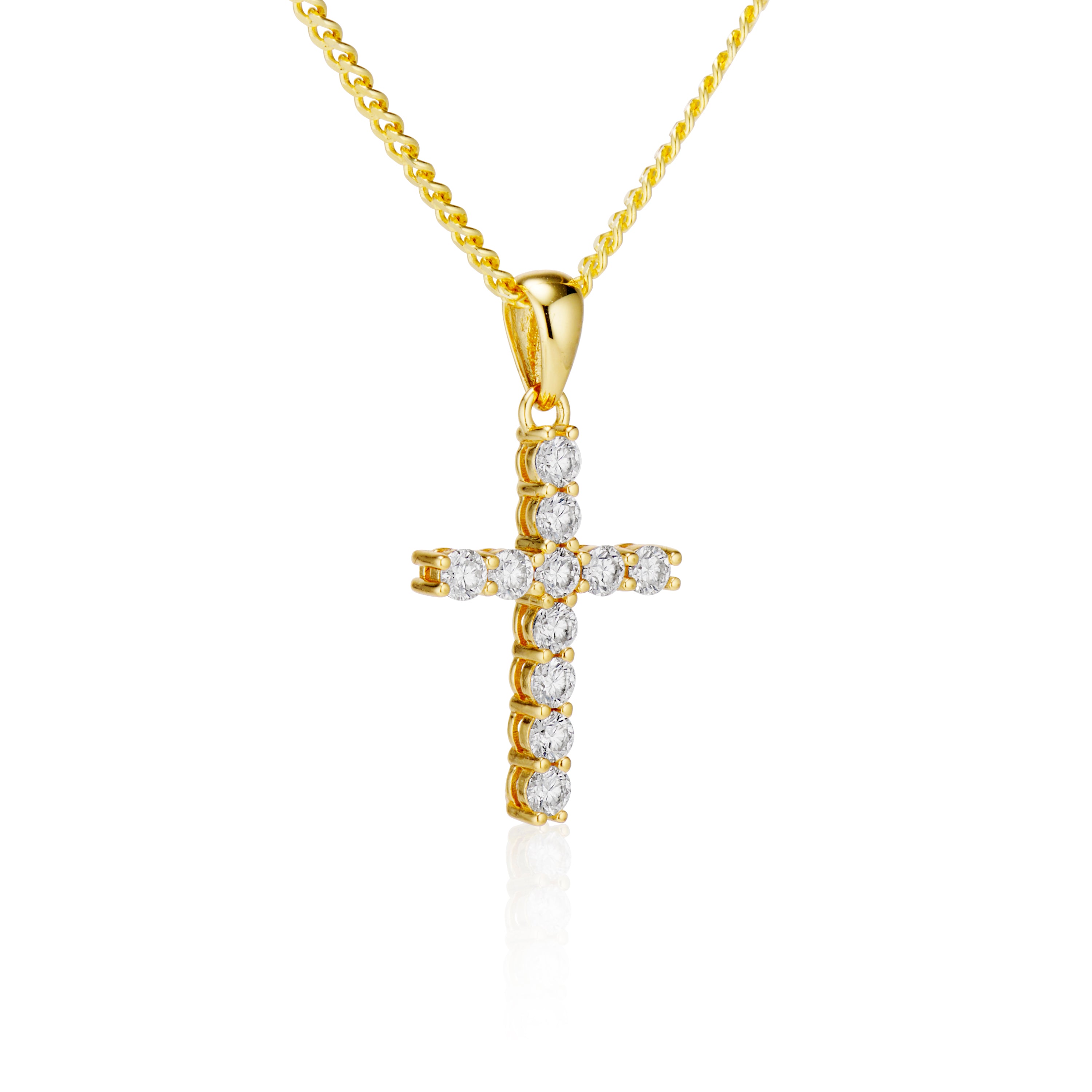 Moissanite Cross Pendant with Necklace in Yellow Gold