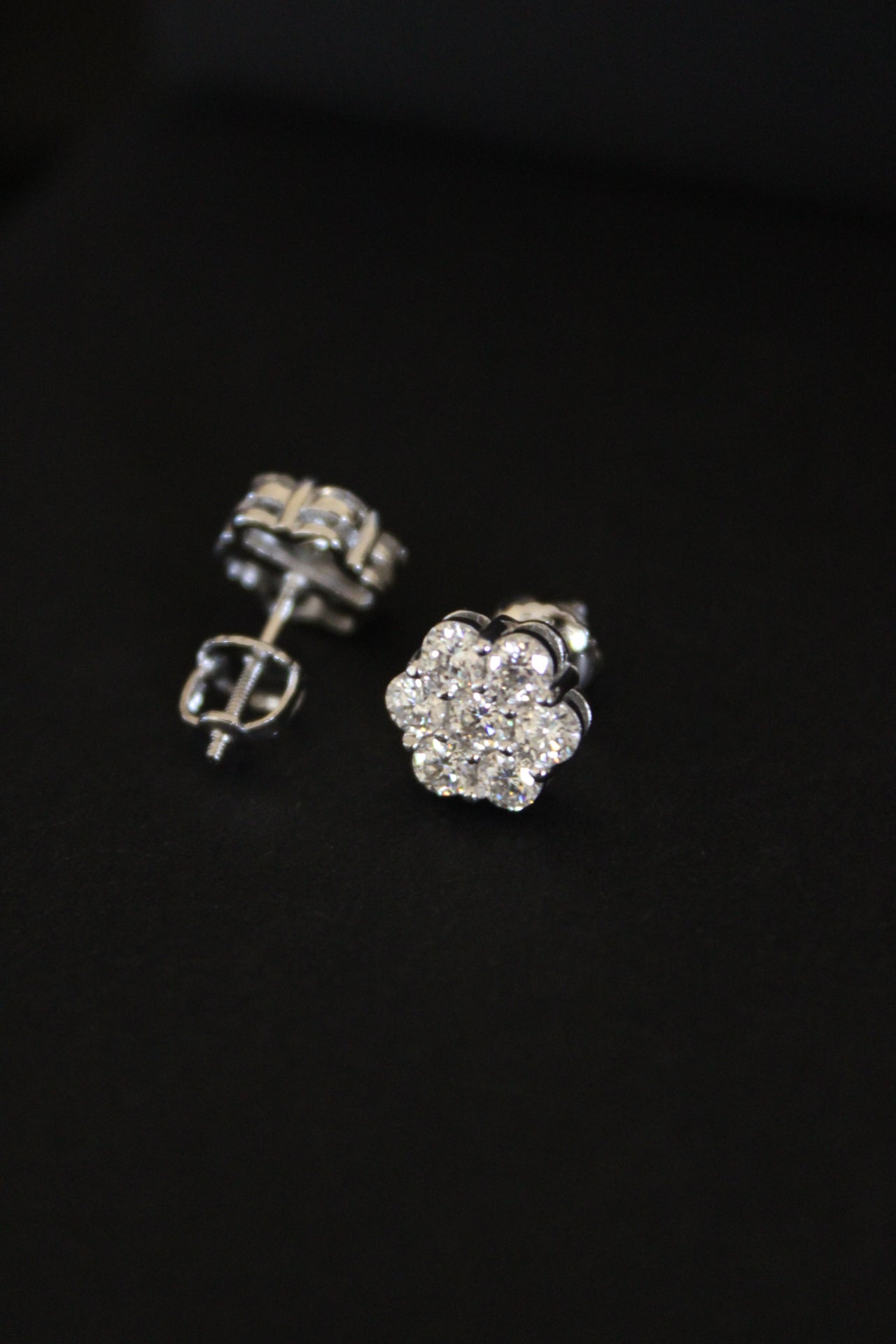 Moissanite Flower Cluster Earrings in Silver
