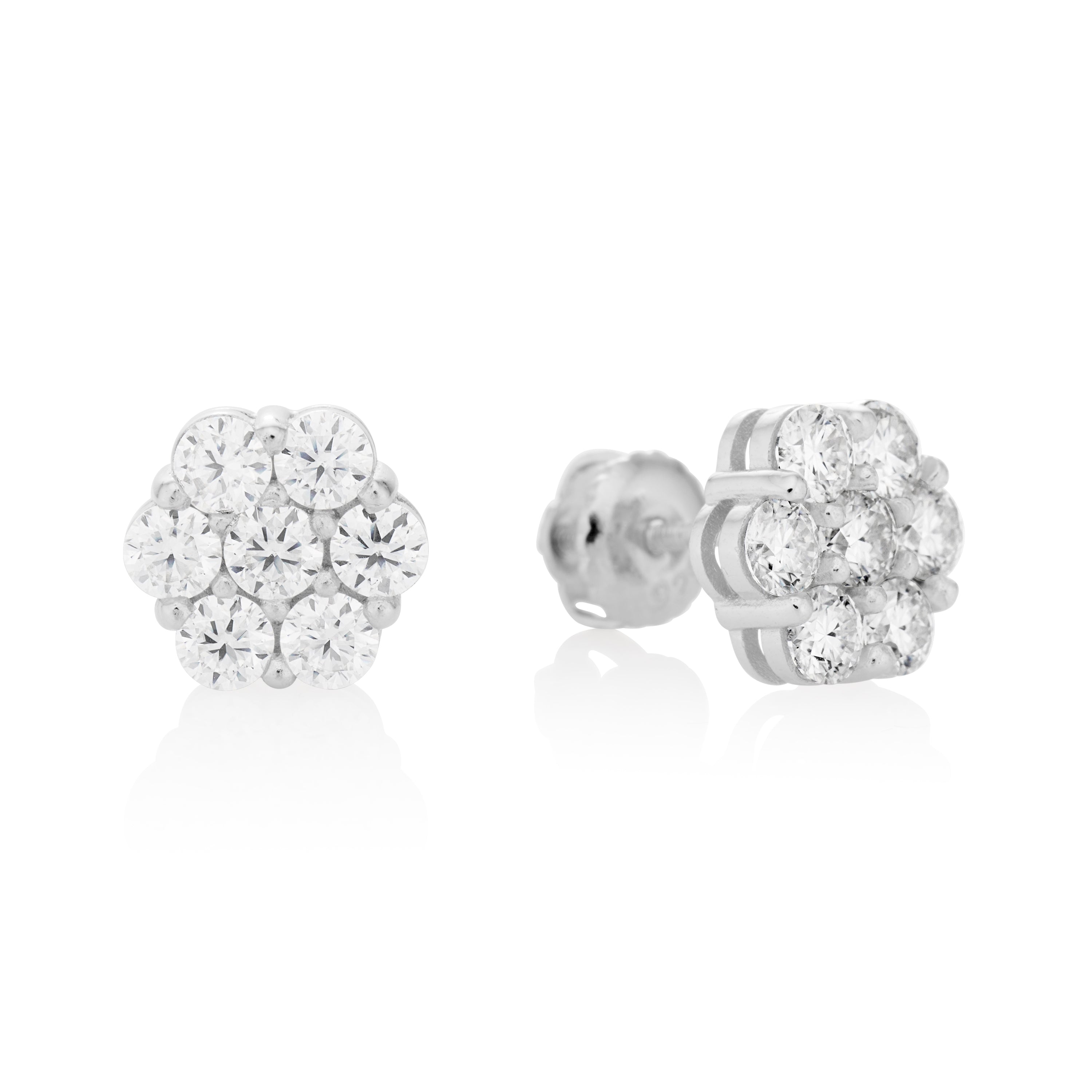 Moissanite Flower Cluster Earrings in Silver