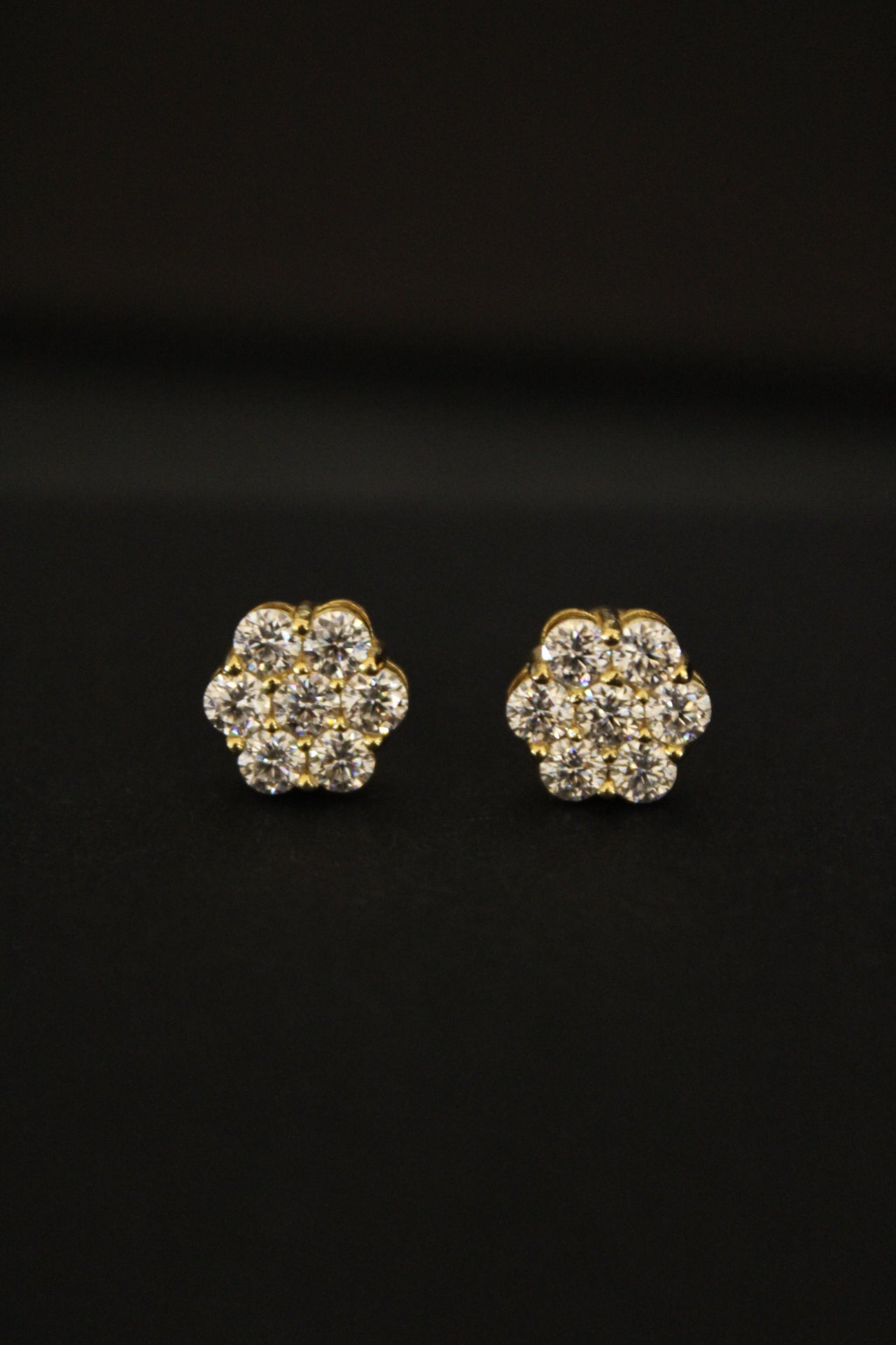 Moissanite Flower Cluster Earrings in Yellow Gold