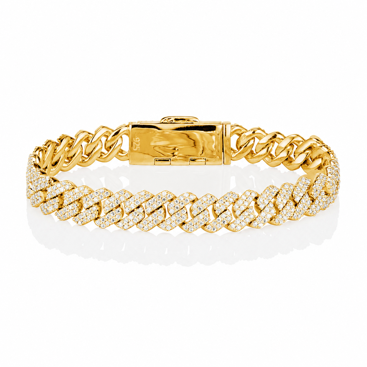 8MM Moissanite Cuban Bracelet in Yellow Gold